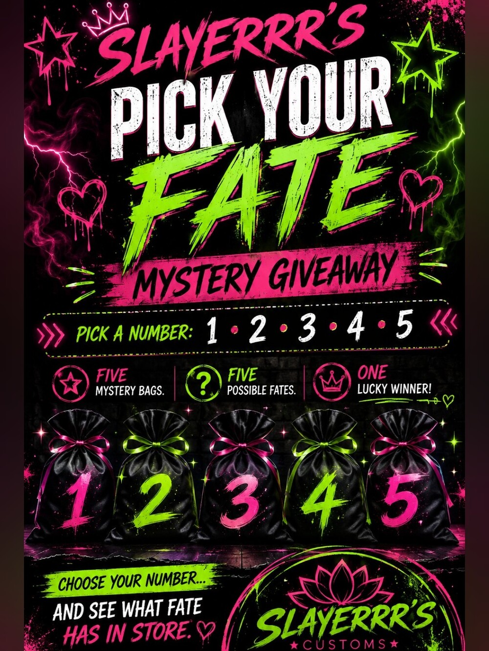 SLAYERRR'S "Pick Your Fate" MYSTERY GIVEWAY WITH FREE SHIPPING!!